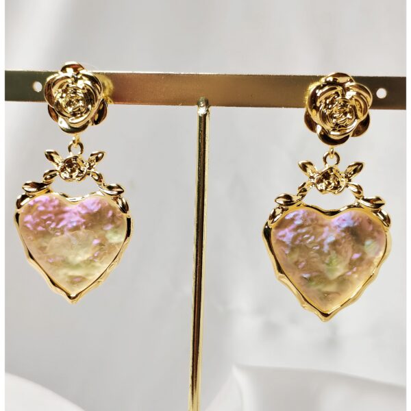 Rose & Stoned Pink Heart Beautiful Drop Earrings