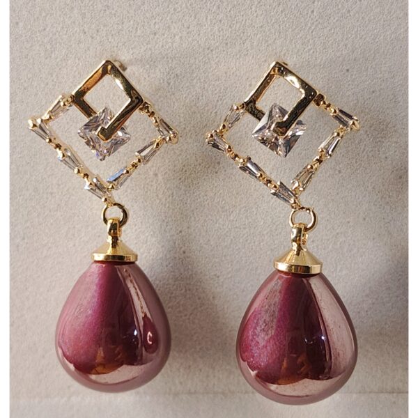 Burgundy Pearl and Crystal Drop Earrings