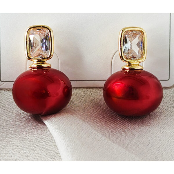 Carmine Red Pearl and Crystal Stud Earrings