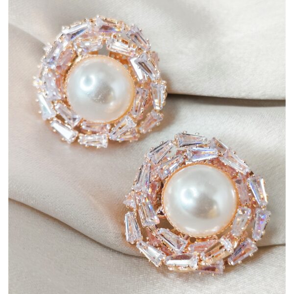 Pearl and Iridescent Crystal Cluster Earrings in Rose Gold