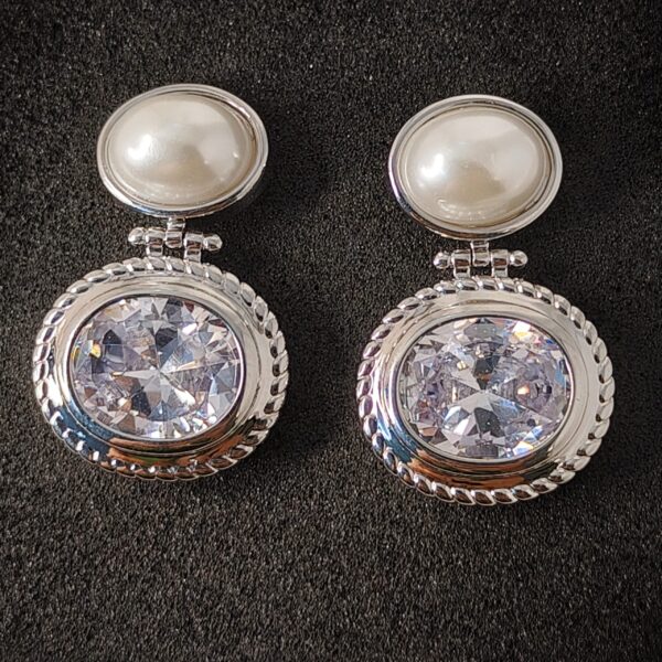 Pearl and Cubic Zirconia Silver Drop Earrings