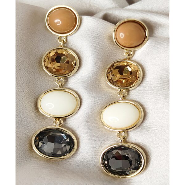 Caramel, Crystal, and Onyx-Inspired Drop Earrings