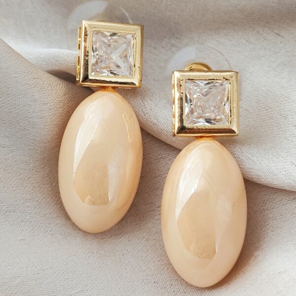 Cubic Zirconia Coral-Hue Drop Earrings