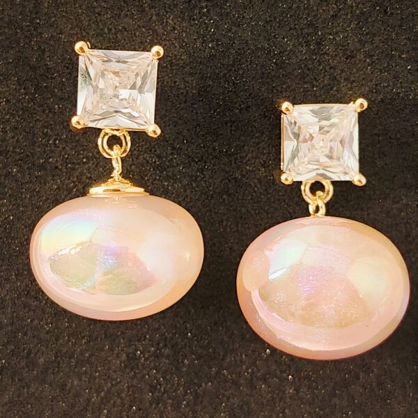 Gold-Tone Pearlescent Pink Drop Earrings