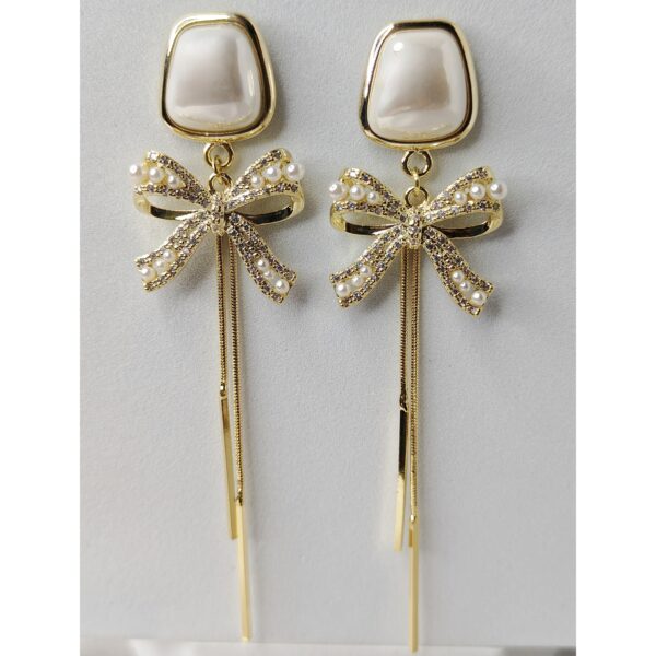 Gold Bow Pearl Chandelier Earrings