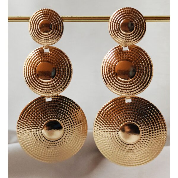 Triple-Tier Gold Disc Dangle Earrings