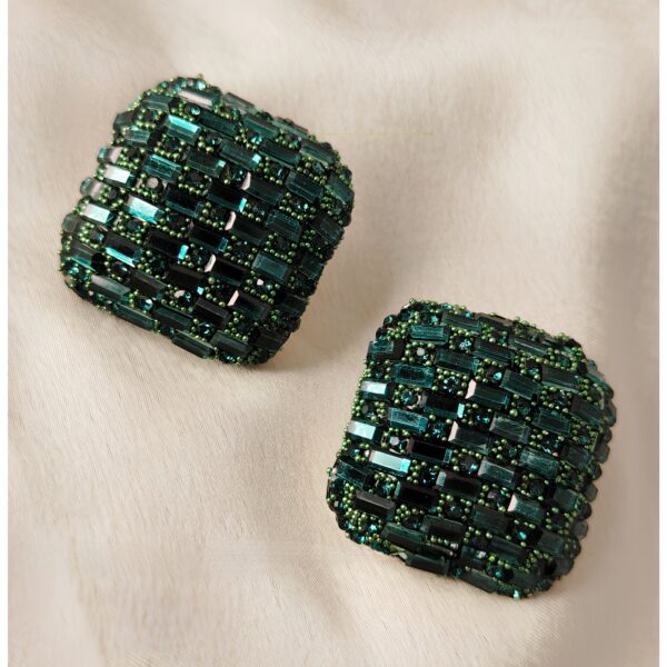 Glittering Green Square Earrings