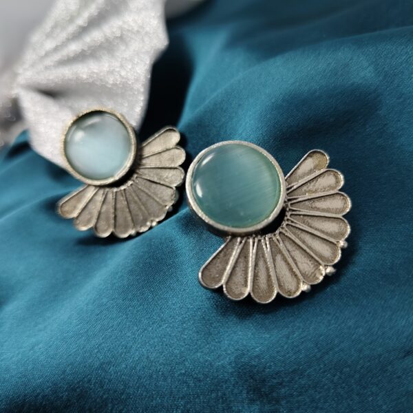 Minimalist Blue Stone Statement Earring in Silver Finish