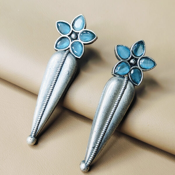 Minimalist Oxidised Silver Long Designer Earrings