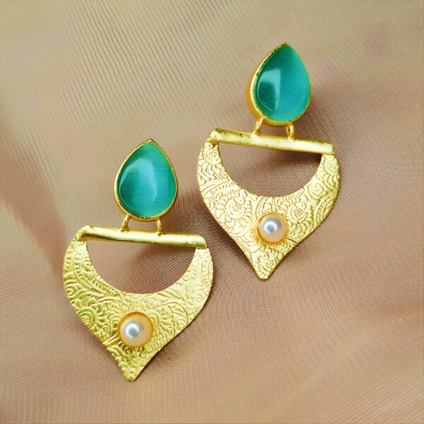 Festive Gold Engraved Earrings with Pearl Accent