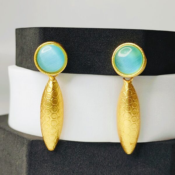 Gold Plated Mint Green Stone Drop Earrings