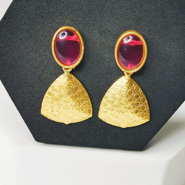 Festive Pink Stone Designer Earrings in Gold Polish
