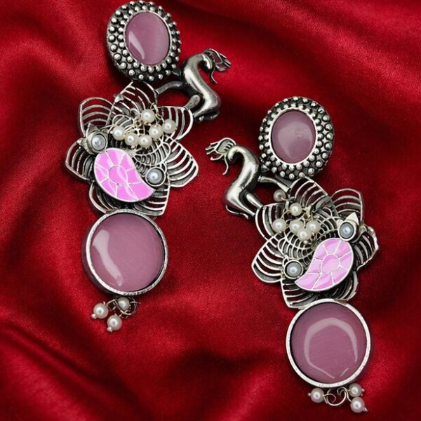 Antique Silver & Gold Statement Earrings with Blush Pink Stones